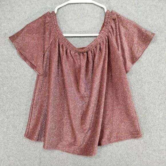 NWT Express  Blouse Womens Size XS Sparkle Loose Short Sleeve Off Shoulder Top - Picture 1 of 9